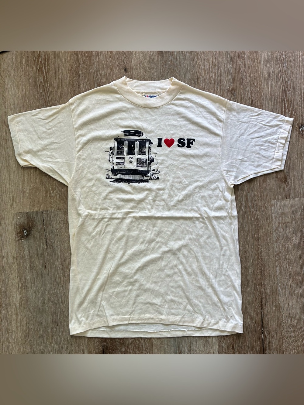 Vtg NOS Dead Stock Hanes Fifty I Love SF Cable Car Ivory T Shirt USA Size L